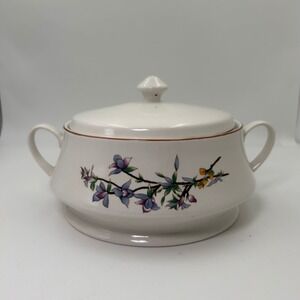 Woodhill Casserole Dish with Lid White Floral Ceramic Serving Bowl Cottagecore